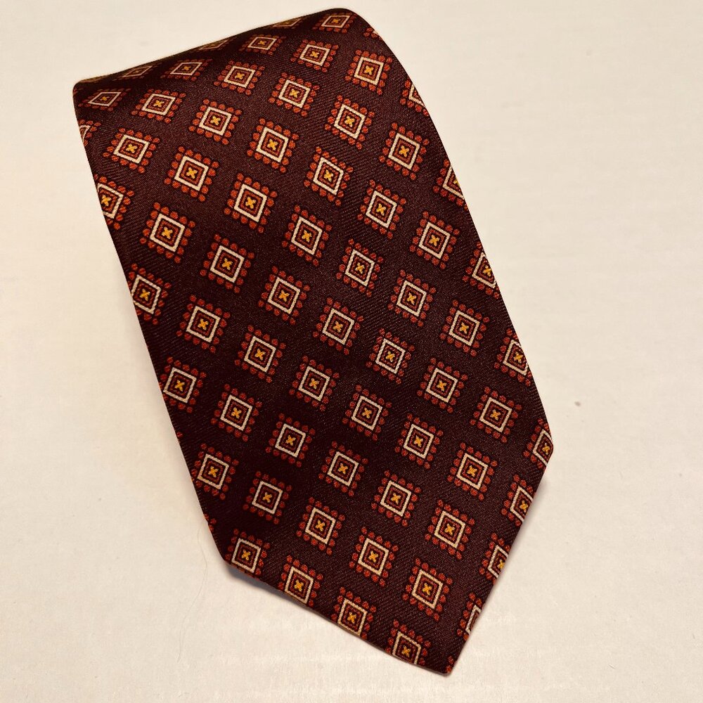 VTG Paco Rabanne Brown Diamond Geometric Pattern Silk Neck Tie‎ Made in Italy